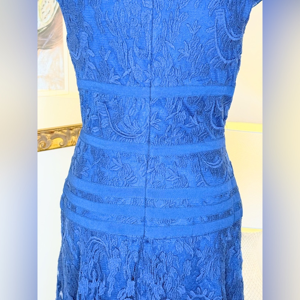 Adrianna Papell Blue Lace Fit & Flare Dress Size 8 Cocktail Party Wedding - Picture 13 of 16